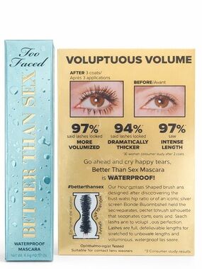 Too Faced Better Than Sex Waterproof Mascara Mini 0.17 oz NWT Travel Size